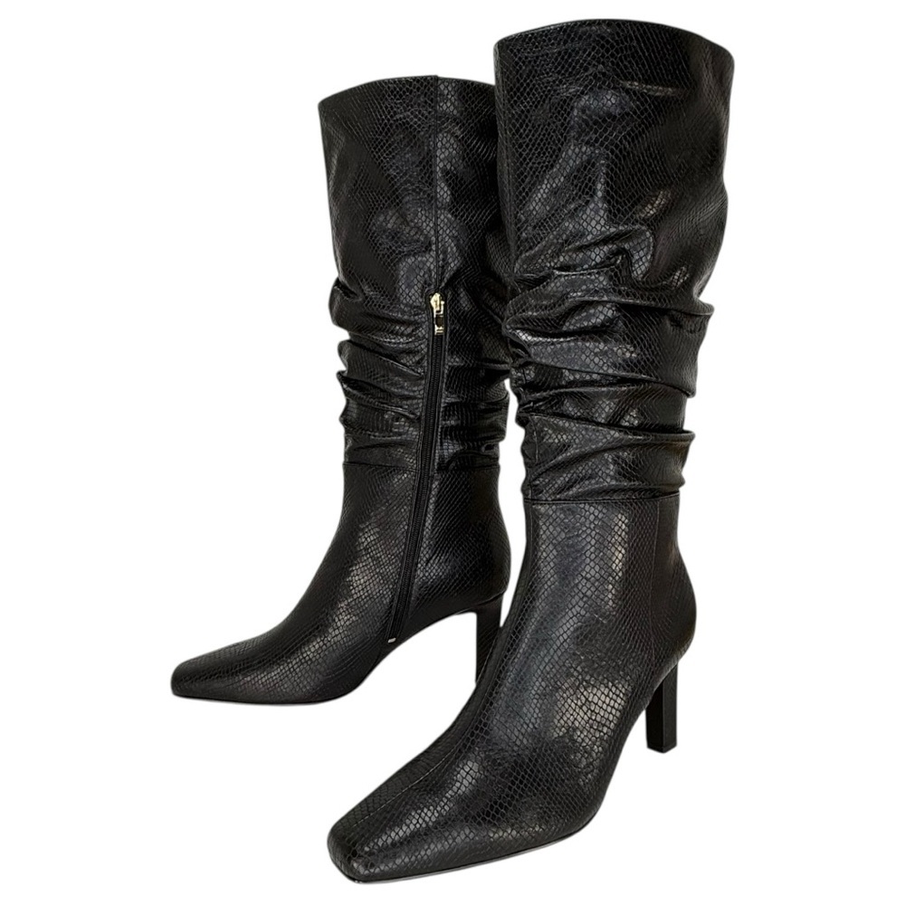 SMASH shoes Fallon Black Faux Snakeskin Knee High Womens Boots Size 8M - Picture 10 of 14